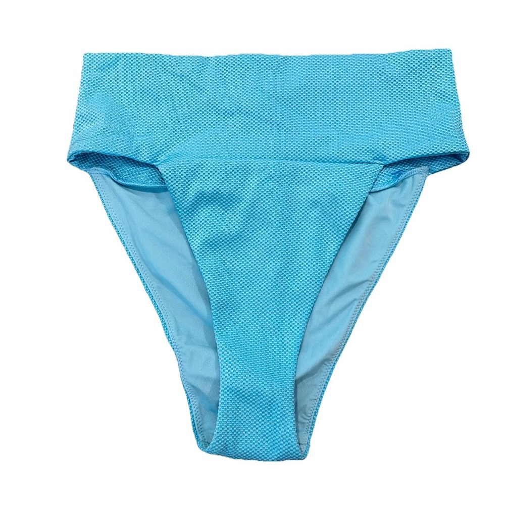NWT! Aerie Pique High Cut Cheeky Bikini Swim Bottom in Blue - Size Medium